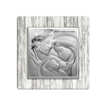Srebrny obraz 12x12cm Święta Rodzina chrzest drewno