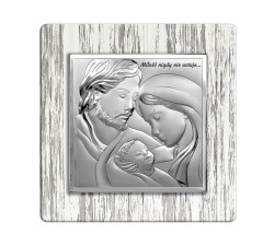 Srebrny obrazek 29,5x29,5cm Św. Rodzina chrzest drewno