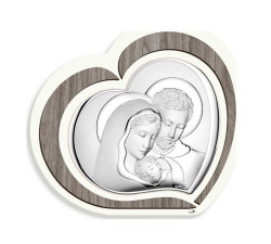 Srebrny obraz serce Św. Rodzina 15x13cm chrzest