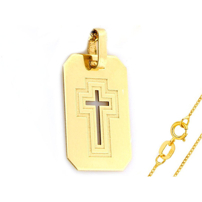 Złoty komplet biżuterii 585 nieśmiertelnik krzyż chrzest