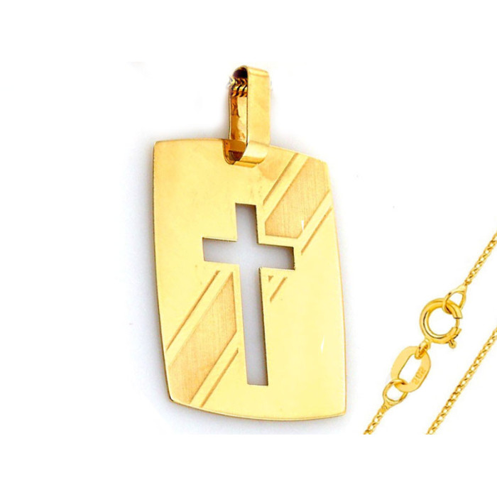 Złoty komplet biżuterii 585 nieśmiertelnik krzyż chrzest