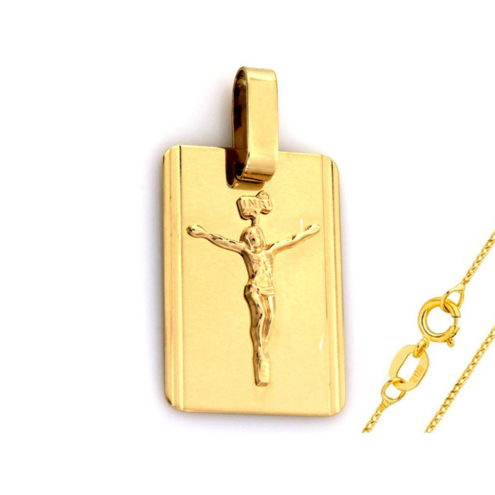 Złoty komplet biżuterii 585 nieśmiertelnik Jezus chrzest