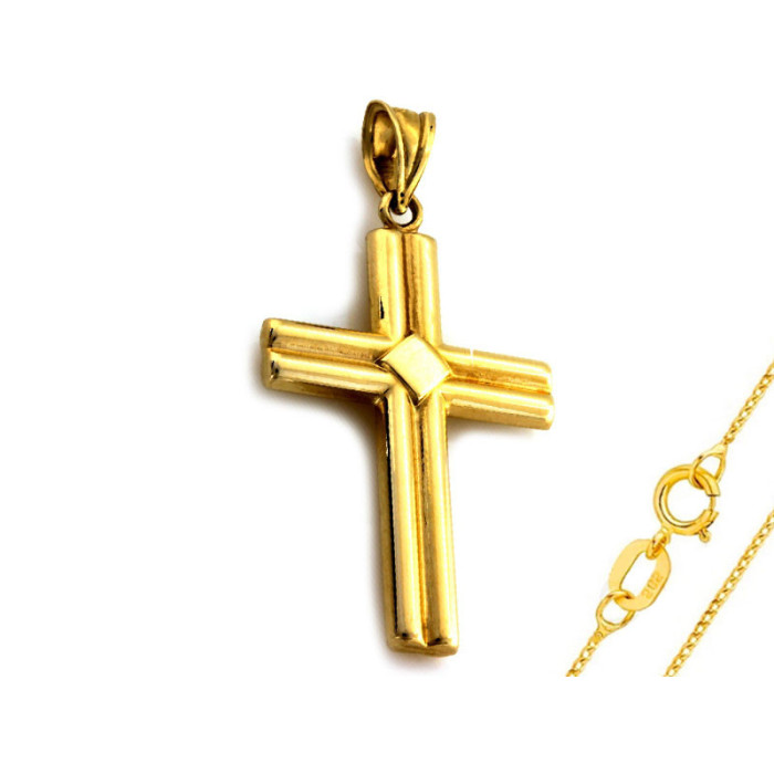 Złoty komplet biżuterii 585 duży krzyż chrzest komunia