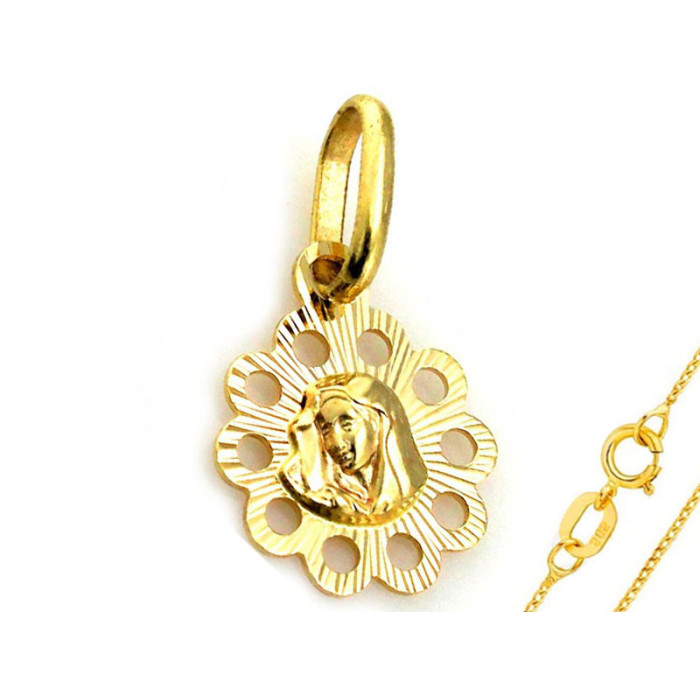 Złoty komplet biżuterii 585 Matka Boska kwiat chrzest