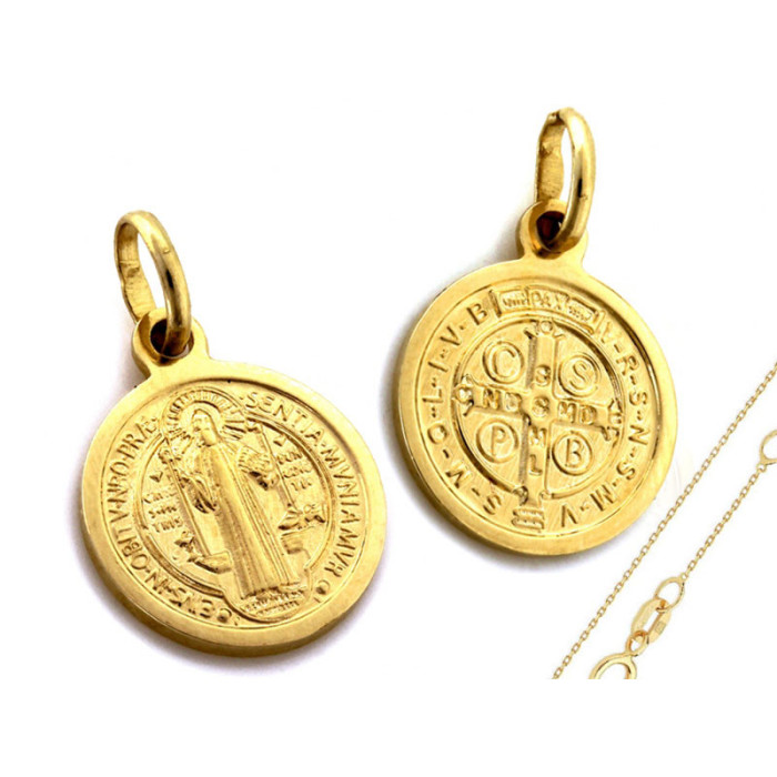 Złoty komplet 585 medalik dwustronny Chrzest