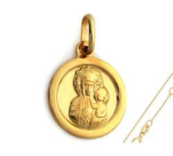 Złoty komplet 585 okrągły medalik Chrzest komunia