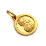 Złoty komplet 585 okrągły medalik Chrzest komunia