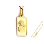 Złoty komplet 585 prostokątny medalik Chrzest