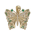 Złota przywieszka 585 duży motyl z zielonymi cyrkoniami 5,5g