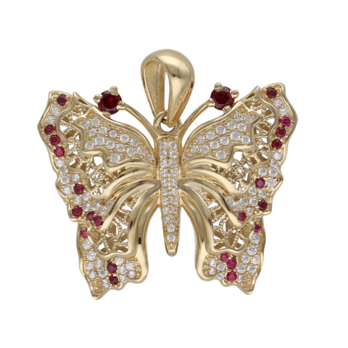 Złota przywieszka 585 duży motyl z rubinowymi cyrkoniami 5,47g