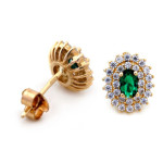 Złoty komplet biżuterii 585 elegancki zielone cyrkonie 3,10g