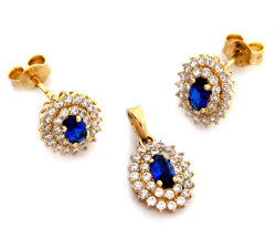 Złoty komplet biżuterii 585 elegancki niebieskie cyrkonie 3,12g