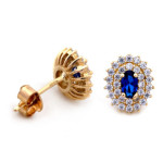 Złoty komplet biżuterii 585 elegancki niebieskie cyrkonie 3,12g