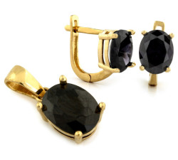 Złoty komplet biżuterii 585 elegancki czarne cyrkonie 4,89g
