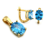 Złoty komplet biżuterii 585 elegancki niebieskie cyrkonie 4,85g