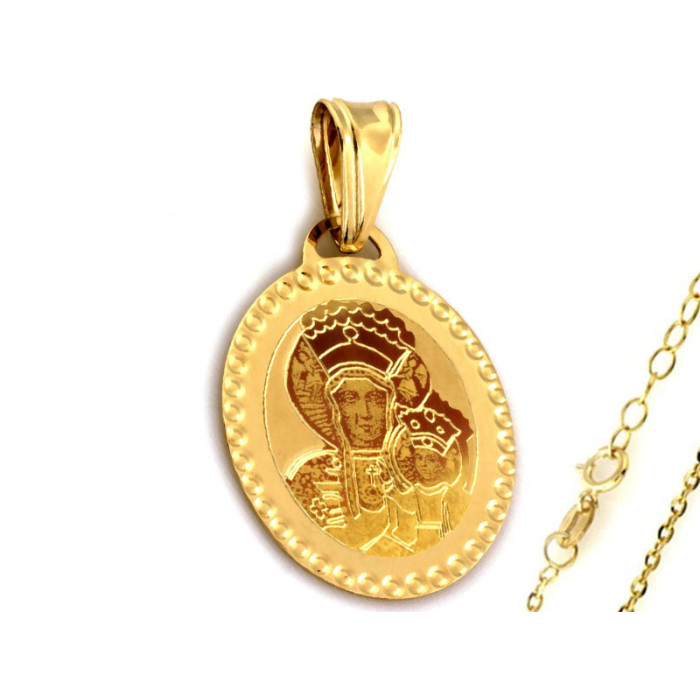 Złoty komplet biżuterii 585 medalik Matka Boska chrzest