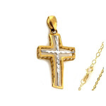 Złoty komplet biżuterii 585 ażurowy krzyż białe złoto chrzest