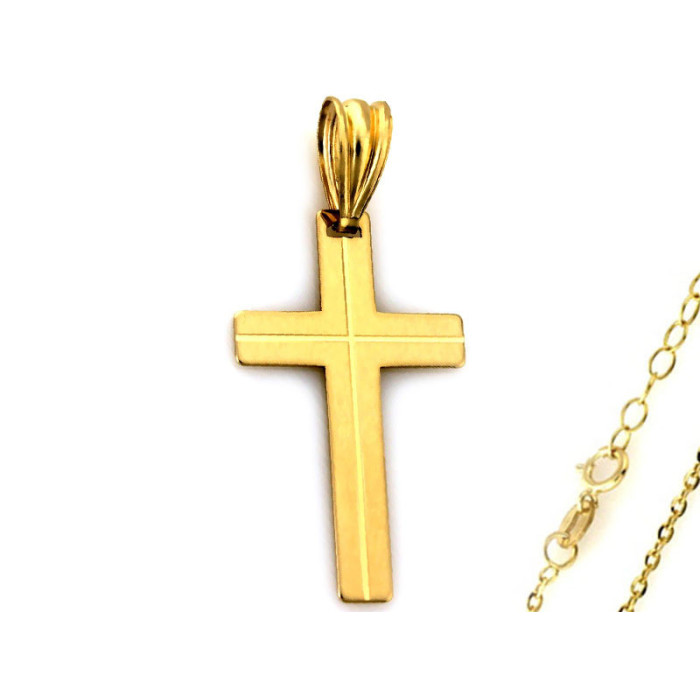 Złoty komplet biżuterii 585 krzyż gładki chrzest