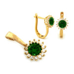 Złoty komplet biżuterii 585 delikatny zielone cyrkonie 4,15g