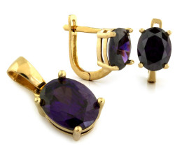 Złoty komplet biżuterii 585 elegancki fioletowymi cyrkonie 4,89g