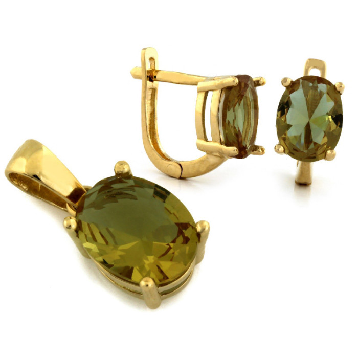 Złoty komplet biżuterii 585 elegancki z oliwinem 3,87g