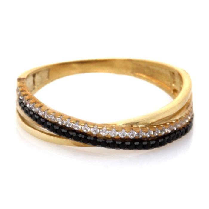 Złoty pierścionek 375 biało czarne cyrkonie r 16