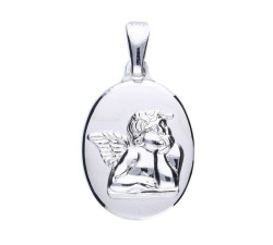 Srebrny medalik 925 owalny z aniołkiem chrzest