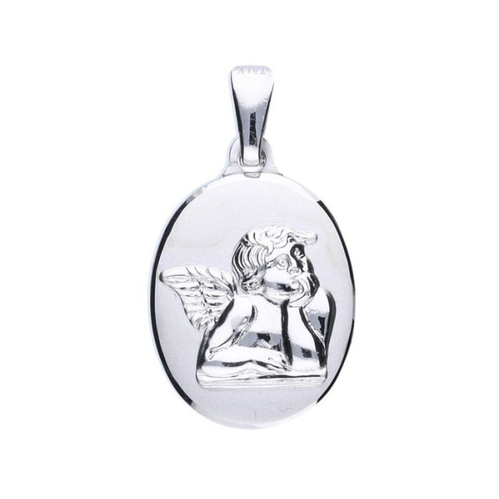 Srebrny medalik 925 owalny z aniołkiem chrzest