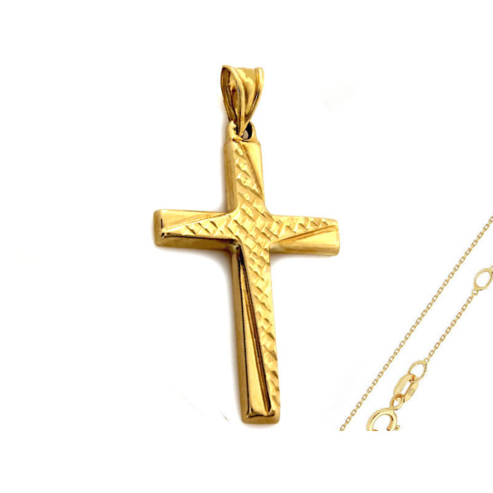 Złoty komplet biżuterii 585 krzyż daimentowany chrzest