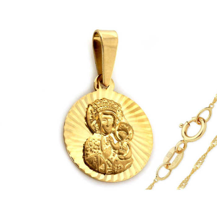 Złoty komplet biżuterii 333 kółeczko Matka Boska chrzest