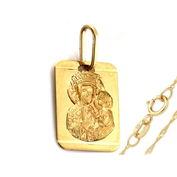 Złoty komplet biżuterii 333 kółeczko Matka Boska chrzest