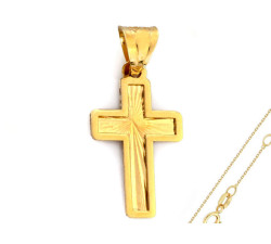 Złoty komplet biżuterii 585 krzyż ramka chrzest