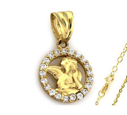 Złoty komplet biżuterii 375 aniołek cyrkonie chrzest komunia
