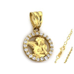 Złoty komplet biżuterii 375 aniołek cyrkonie chrzest komunia