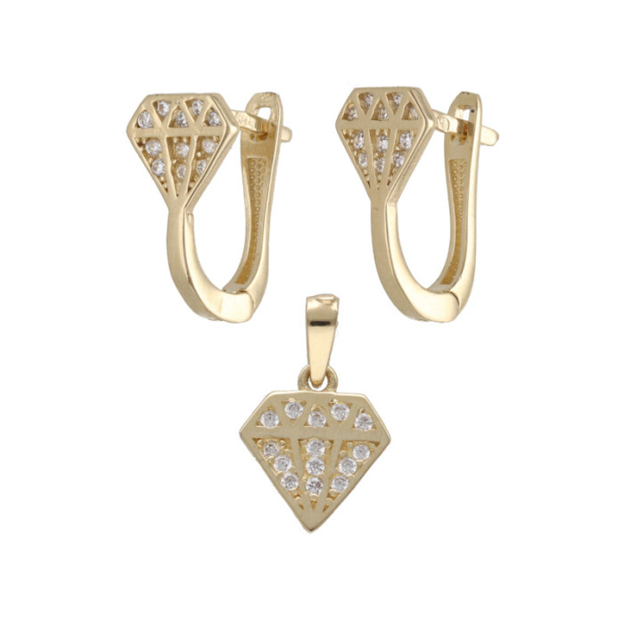 Złoty komplet biżuterii 585 diamencik z cyrkoniami 2,33g