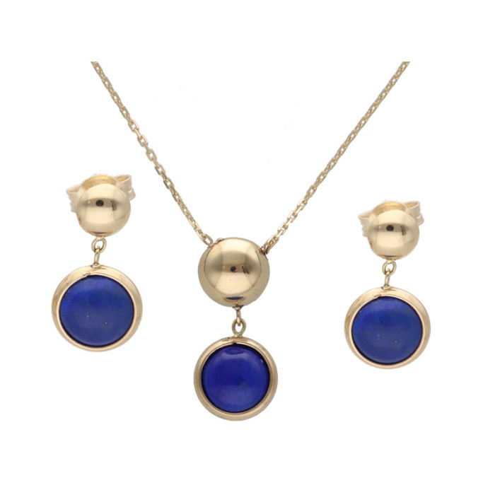 Złoty komplet biżuterii 585  Lapis-Lazuli owale 5,32g