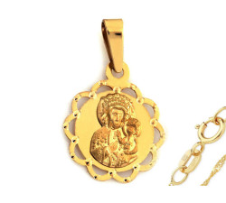 Złoty komplet biżuterii 333 Matka Boska z koronką chrzest