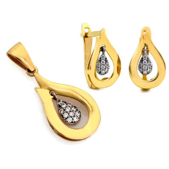 Złoty komplet biżuterii 585 łezki z cyrkoniami 3,75g