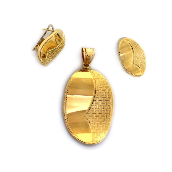 Złoty komplet biżuterii 585 diamentowane migdały 6.53g