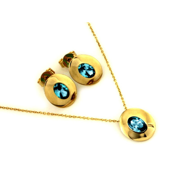 Złoty komplet biżuterii 585 niebieskie cyrkonie 5,01 g