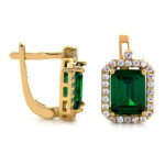 Złoty komplet biżuterii 585 prostokątne zielone kamienie
