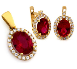 Złoty komplet biżuterii 585 czerwone markizy 4,12 g