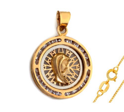 Złoty komplet 585 medalik Matka Boska cyrkonie chrzest