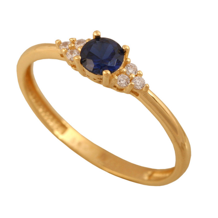 Złoty pierścionek 585 zaręczynowy z niebieskim kamieniem 1,05g