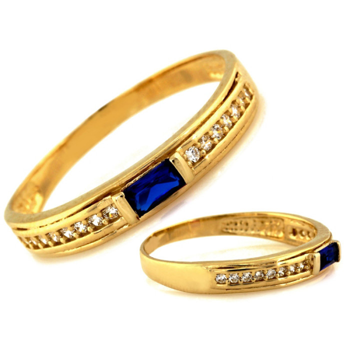 Złoty pierścionek 585 z szafirowymi cyrkoniami 1,74g