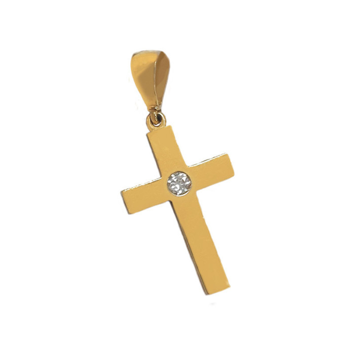 Złoty krzyż 585 gładki z cyrkonią Komunia Chrzest 1,18 g