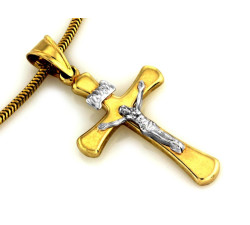 Złoty krzyż 585 Jezus z białym złotem Chrzest