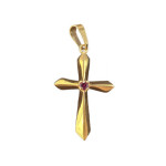 Złoty krzyż 585 z różową cyrkonią Chrzest