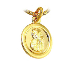 Złoty okrągły medalik 585 z Matką Boską Częstochowską