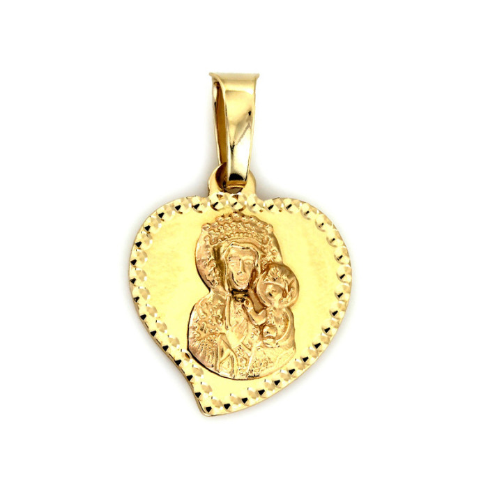 Złoty medalik 585 Serce Matka Boska chrzest